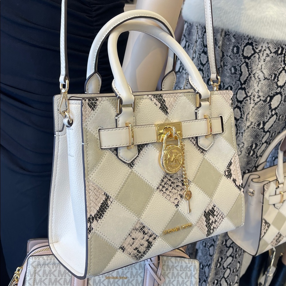 MICHAEL KORS Hamilton Sm Patchwork and Snake Embossed Satchel Crossbody
Natural - Picture 16 of 16